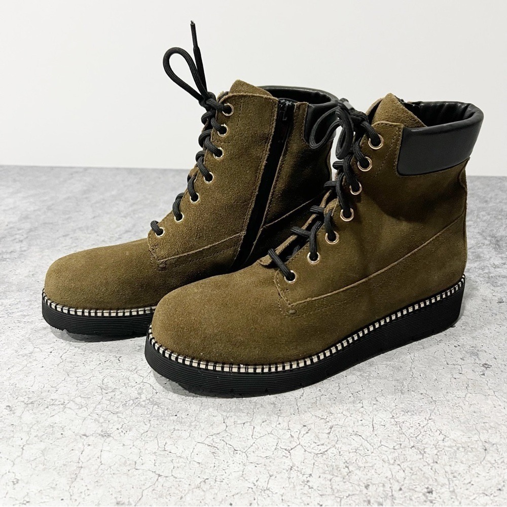 NEW‎ Priori Green Suede Leather Lace Up Zip Boots Size 6